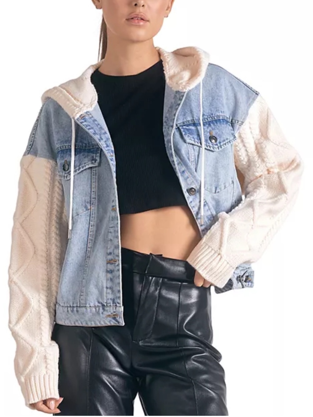 Elan Mixed Media Sweater Denim Jacket